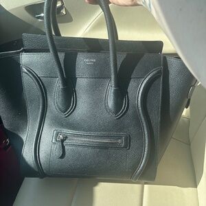 Celine black drummed calfskin mini luggage tote bag
